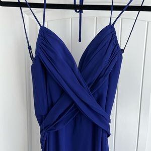BCBG Blue Rosabelle Open Back Silk Gown Formal Dress